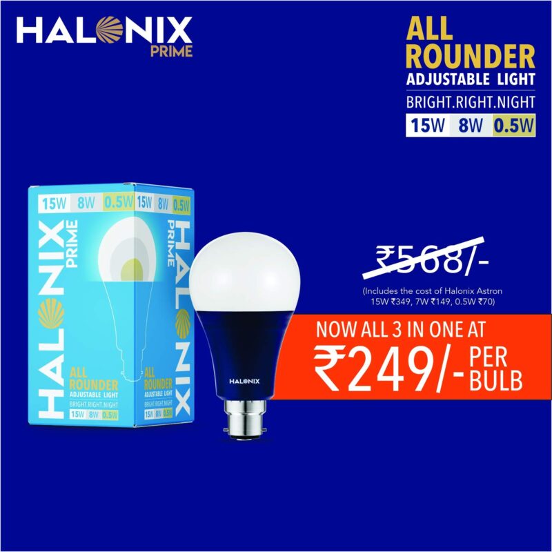 Halonix All Rounder Base B22D 15W,8W,0.5W Multi Wattage Adjustable Light Led Bulb (Pack Of 1, White & Yellow) - Image 2