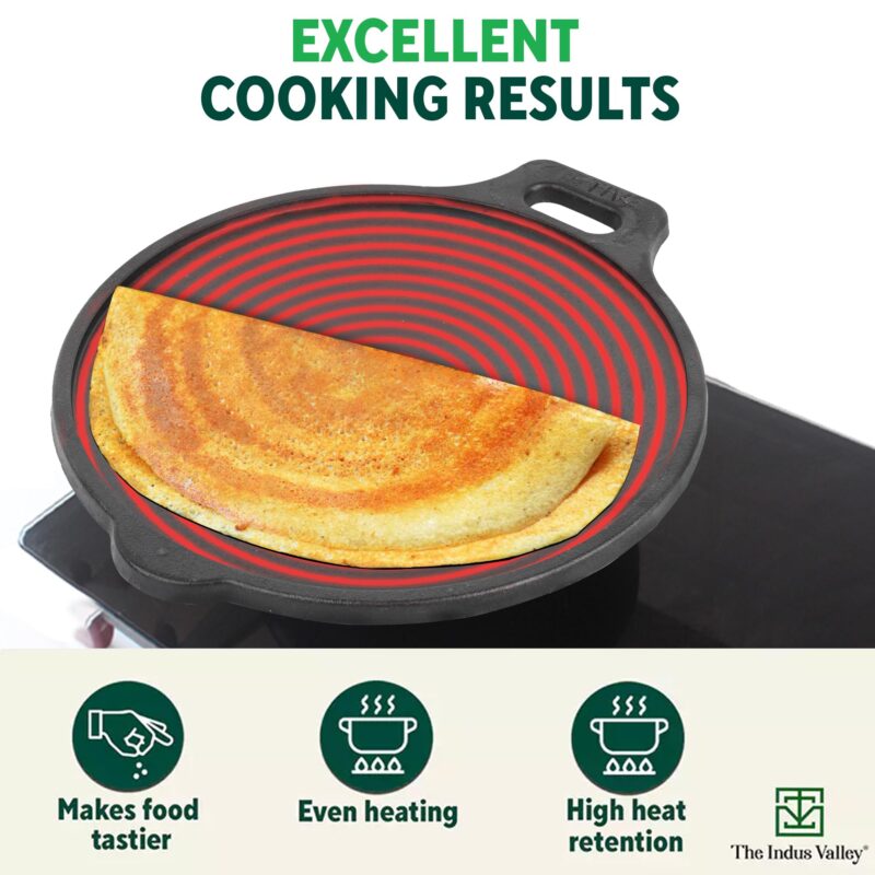 The Indus Valley Super Smooth Cast Iron Tawa with Free Wooden Spatula for Dosa/Chapathi | 30.5cm/12 inch, 2.9kg | Induction Friendly | Naturally Nonstick, 100% Pure & Toxin-Free, No Chemical Coating - Image 6