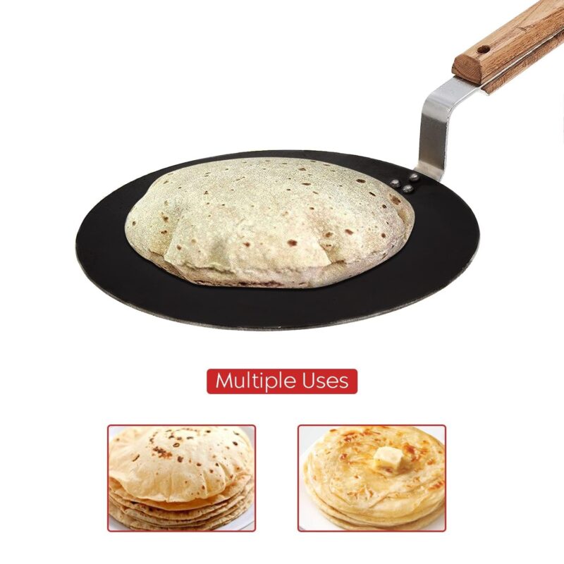 PANCA Iron tawa for Roti,Chapati,Dosa Loha Tawa with Wooden Handle Premium, 100% Toxin-Free, Long Lasting, Black - Image 3