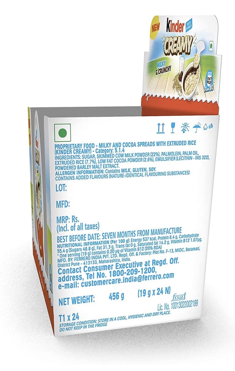 Kinder Creamy Pack Of 24 Milky and Cocoa Chocolate with Extruded Rice, 456 Grams - Image 4