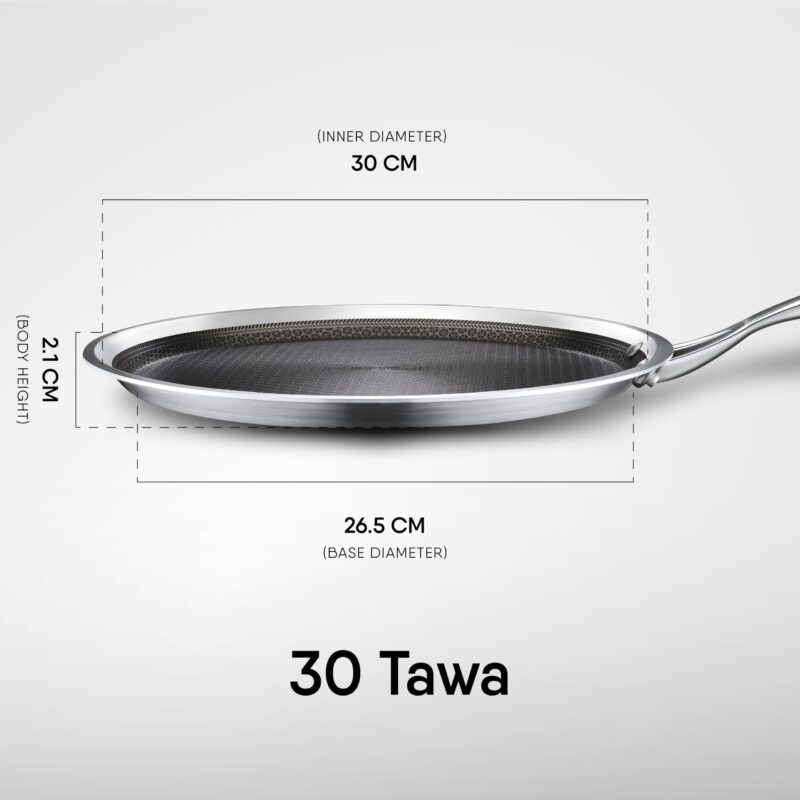 Stahl Artisan Hybrid Triply Dosa Tawa, Dosa Tawa with Induction Base, Non Stick Pan, Stainless Steel Scratch Resistant Dosa Tava, 30 cm - Image 3