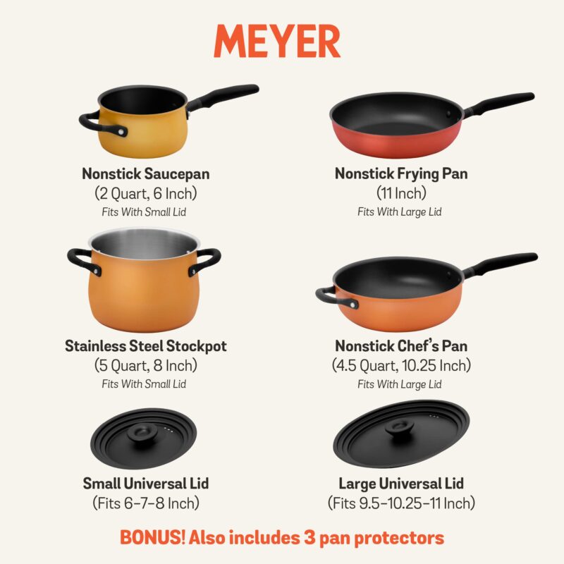 Meyer Accent Series Spark Edition Nonstick And Stainless Steel Cookware Set|Kitchen Set For Home|Gas And Induction Compatible, 6 Pcs, Multi Color, Orange - Image 10