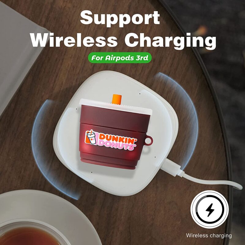 Meyaar for AirPods 3 Case Cover with Keychain Neck, Protective Silicone Case Skin Compatible with AirPods 3rd Generation (2021 Released), Shockproof, Supports Wireless Charging (Dunkin-Donuts) - Image 4