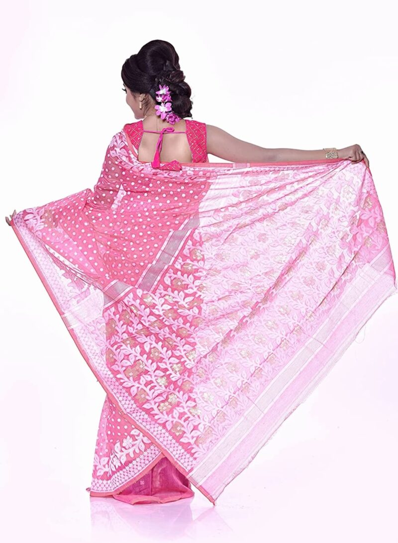 OISHANI SAREE GHOR Women's Traditional Cotton Silk Dhakai Jamdani Pink Saree, (OSG_Pink_115) - Image 2
