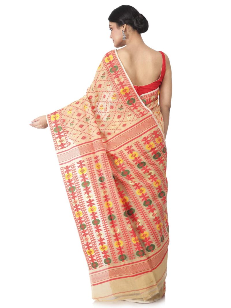 PinkLoom Women's Soft Cotton Jamdani Saree Without Blouse Piece, Beige, Gb156 - Image 3