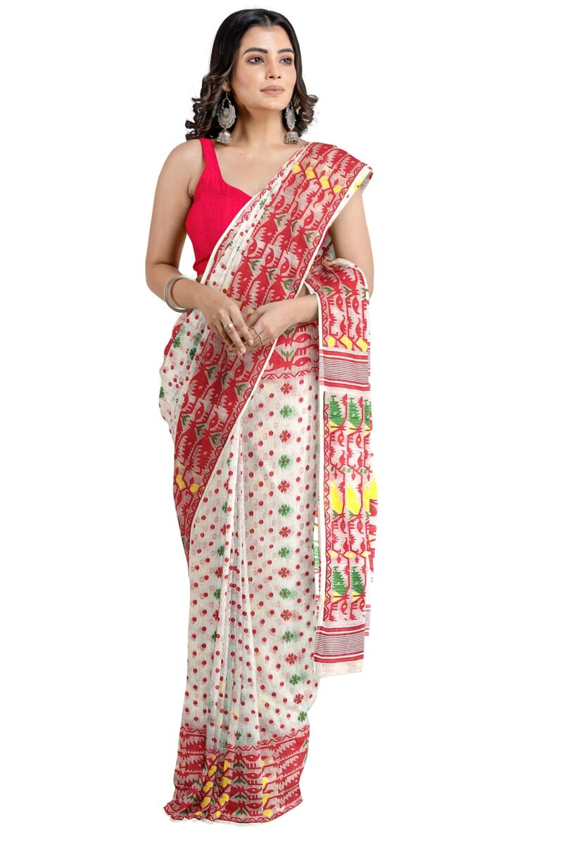RONGORANI Bodhuboron Cotton Silk Jamdani Saree, Without Blouse Piece
