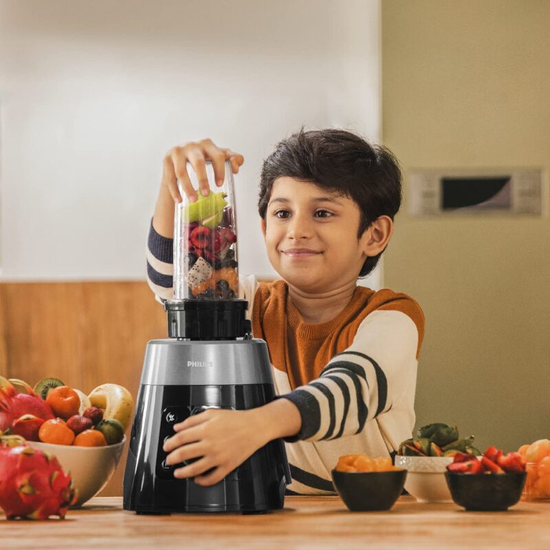 PHILIPS HL7777/00 Mixer Grinder, 750W, 4 Jars, Smart One-Touch Mode, 50%* Reduction in sound power, Digital Interface, Intelli-speed Technology for Pre-Set cooking, Soft Sound Technology, Metallic Silver and Bold Black, Large - Image 2