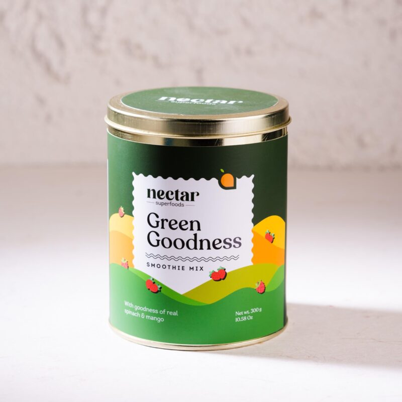 Nectar Superfoods Freeze Dried GREEN GOODNESS Smoothie Mix Powder | 20 Servings | 300 Gram Pack | Mango & Spinach | Healthy Shakes with 100% Natural Fruit- Veggies | No refined Sugar Added | No Preservatives | Vegan | Gluten Free | Convenient & Healthy Sn