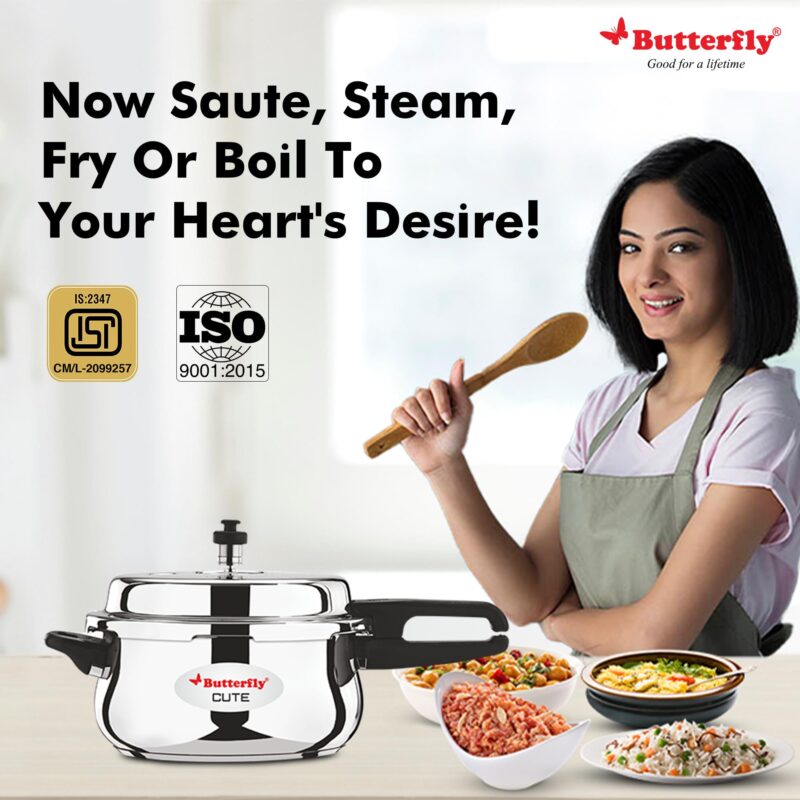 Butterfly Cute Ss Induction Compatible Outer Lid Stainless Steel Pressure Cooker With Glass Lid 3 liter, Silver - Image 3