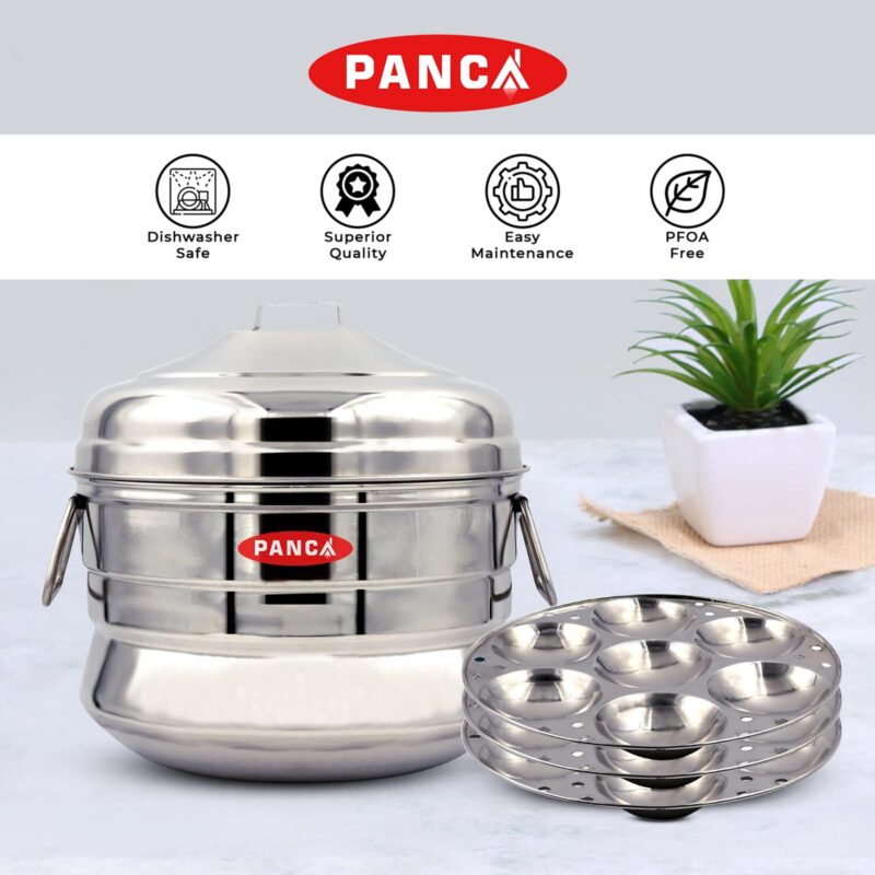 PANCA Stainless Steel Idli Maker 21 Cavity Big Size Idli Cooker 3 Plate,Idli Panai Steamer Premium (21 Idli, 3 Plate) - Image 2
