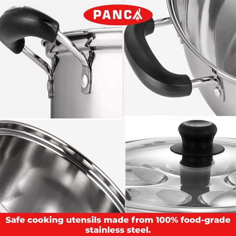 PANCA Stainless Steel Idli Maker 2 Plates With Glass Lid, Makes 10 Idli, Premium Idli Cooker,Multipurpose Kadai For Cooking And Serving,Premium Idli Pot With Glass Lid (10 IDLI) - Image 5