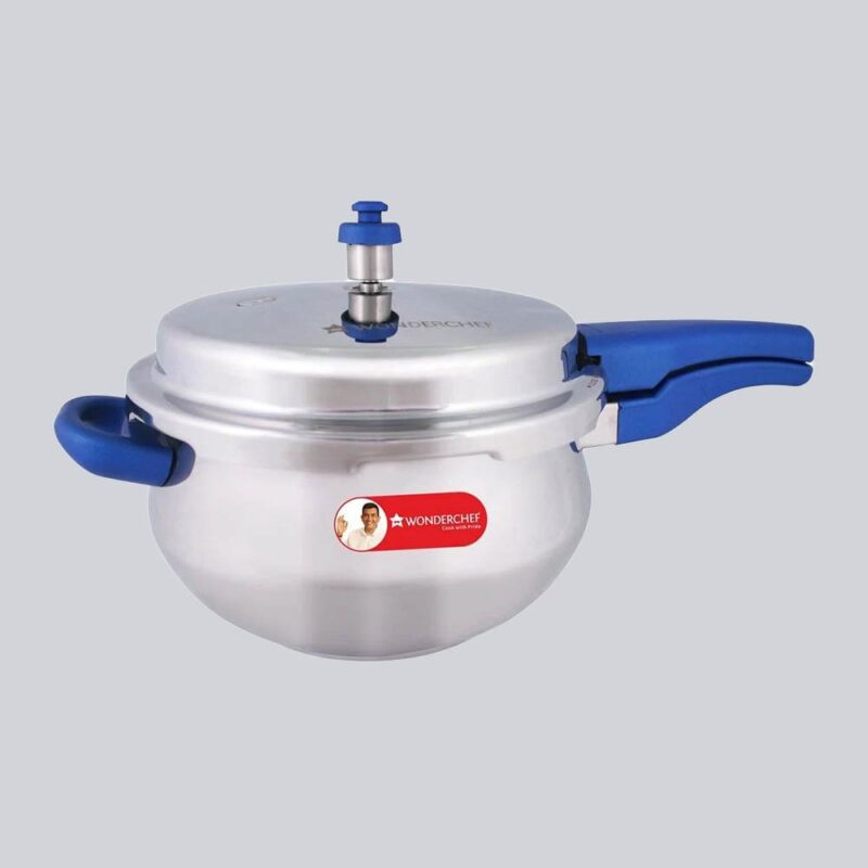 Nigella Induction Base 5.5L Stainless Steel Handi Pressure Cooker with Outer Lid, Blue Handle - Image 7