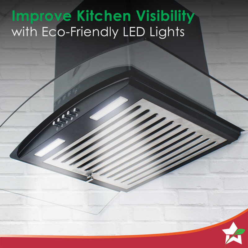 Power Curve Wall-Mount Chimney| 1000M3/H | Suction Capacity| 3 Speed Push Control| Low Noise| 60cms |Baffle Filter| Black - Image 5