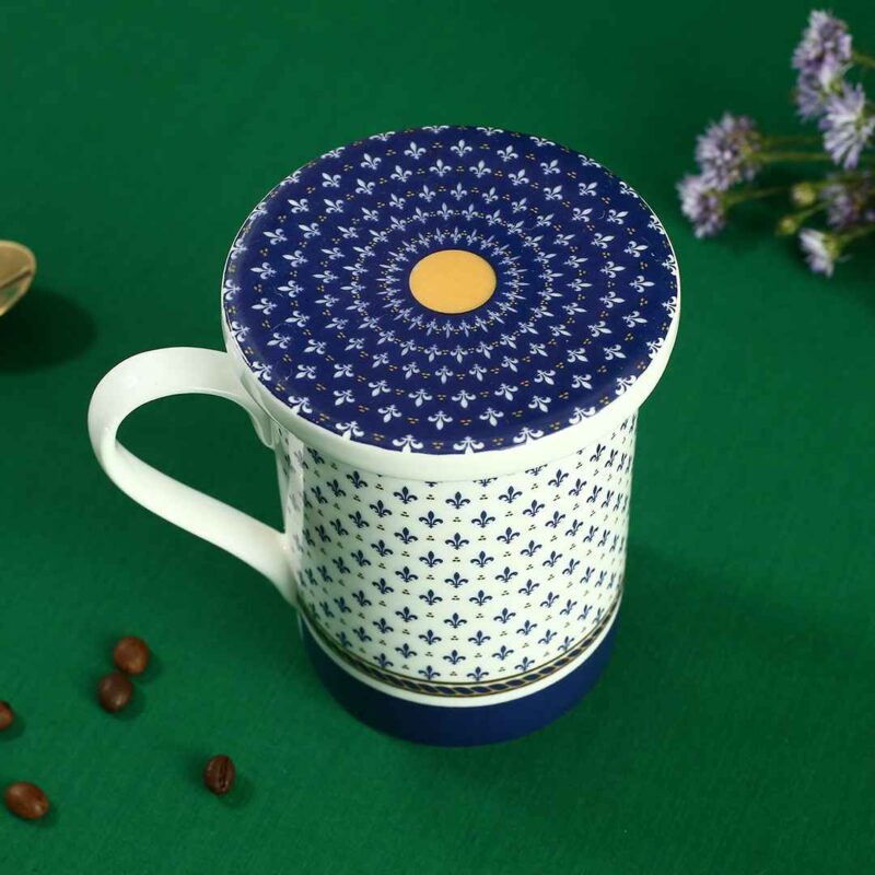 Sicilia Fine Bone China Coffee Mug with Lid - Royal Blue - 1 pc - Image 5