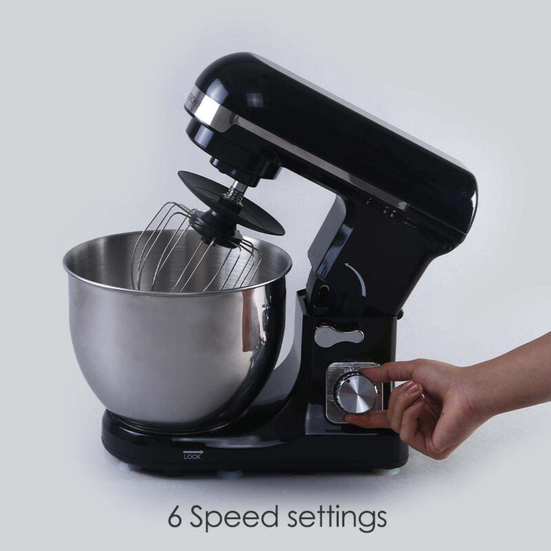 Crimson Edge Die-Cast Metal Kitchen Stand Mixer and Beater with 6 Speed Settings | 1000W Powerful Copper Motor | 5L SS Bowl | Whisking Cone, Mixing Beater, Dough Hook Attachments & Splash Guard | Home Cooks & Professional Bakers | 3 Year Warranty | Black - Image 5