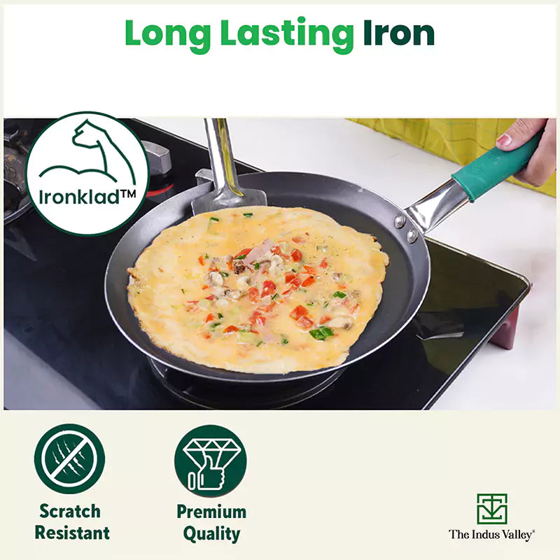 100% Pure Iron Cookware Set: Tawa 26 cm + Fry Pan 25 cm + Kadai 25 cm, Toxin-free Sheet Iron, Pre-seasoned, Kitchen Set for Home - Image 2