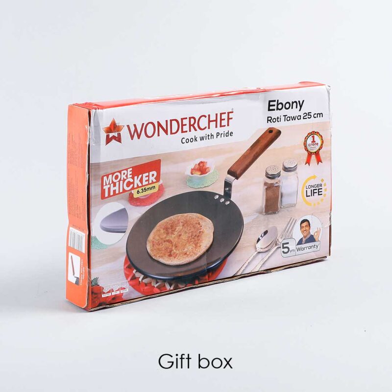 Ebony 25 cm Roti Tawa | Wooden Handle With Rivets | Hard Anodized Aluminium | Non Stick Tawa | 4.88 mm | 2 Years Warranty | Black - Image 6