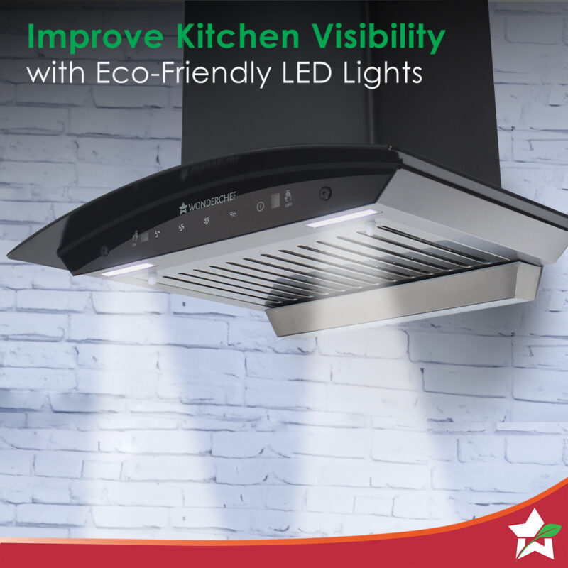 Power Curve Wall-Mount Chimney| Auto Clean Function| 1200M3/H | Suction Capacity| 3 Speed Suction| Gesture and Touch Control| Oil Collector| Low Noise| LED Lamp| 60cm| Black - Image 6