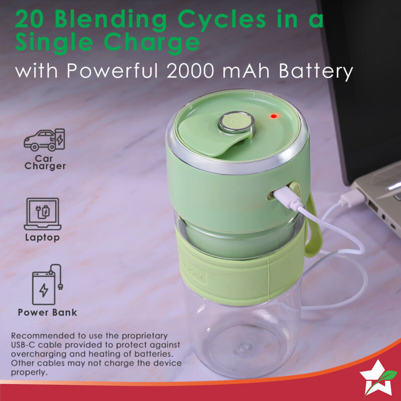 Nutri-cup Zip Portable Blender | 350ml | Blend & Sip with Flip Top Sipper Lid | For Smoothies, Juices, Shakes, Coffee | 2000 mAh Battery | 20 Blending Cycles in One Charge | Type C Charging | Green - Image 6