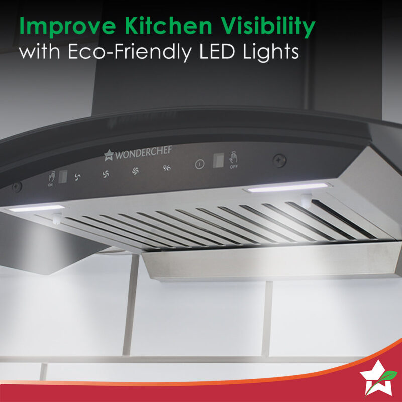 Power Curve Wall-Mount Chimney| Auto Clean Function| 1200M3/H | Suction Capacity| 3 Speed Motion| Gesture and Touch Control| Oil Collector| Low Noise| 90cms | Stainless Steel Baffle Filter|Black - Image 6