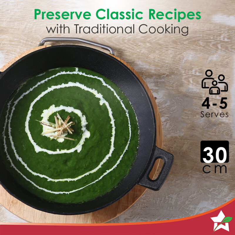 Forza 30cm Cast-iron Kadhai, Pre-Seasoned Cookware, Induction Friendly, 3.35L, 3.8mm - Image 7
