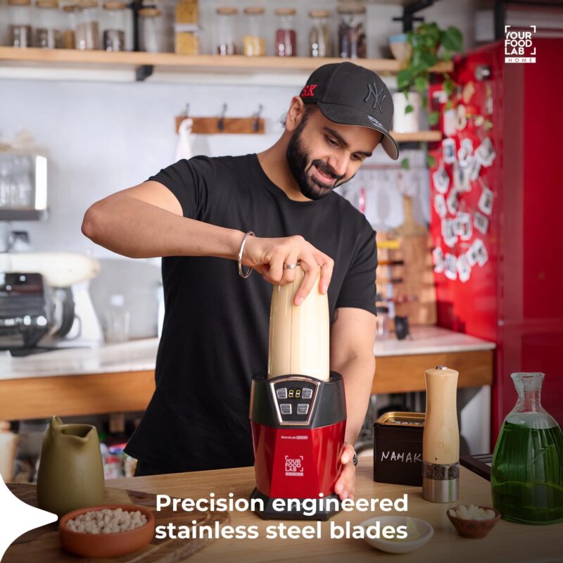 YFL HOME BlendLab Pro 2.0 Mixer Grinder for Kitchen, 1200W Blender with 2 Unbreakable Jars, 100% Copper Motor, Smoothie Maker with Preset Blend Modes, Laser Cut SS Blades | Blender for Smoothies (Red) - Image 5