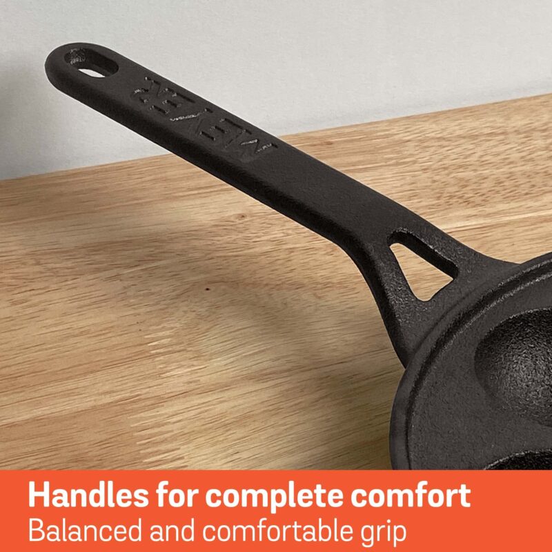 Meyer Pre Seasoned Cast Iron 7 Cavity Appam Patra Paniyarakkal | Paniyaram | Appam Pan | Pan Cake Maker | Appam Maker | Ponganal Maker | Kuzhi | Paddu with Single Handle, 20cm, Black - Image 5