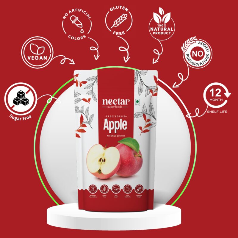 Nectar Superfoods Freeze Dried Apple | No Preservatives, No Added Sugar, Healthy Dried Fruit | 100% Natural, Vegan, Gluten Free Snack for Kids and Adults | 20 gram Pouch (PACK OF 1) - Image 5