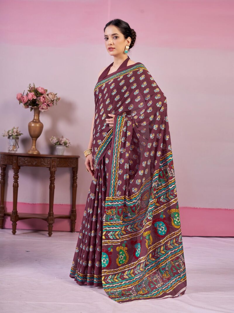 Garden Vareli Floral Print Pure Cotton Saree with Unstitched Blouse Piece 88436 - Image 7