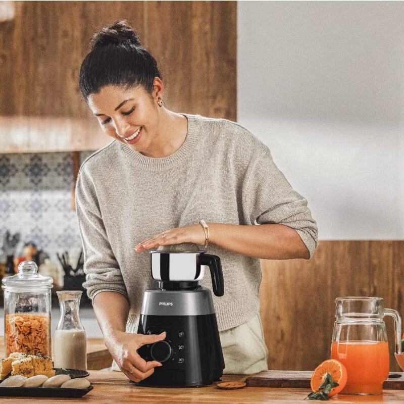 PHILIPS HL7777/00 Mixer Grinder, 750W, 4 Jars, Smart One-Touch Mode, 50%* Reduction in sound power, Digital Interface, Intelli-speed Technology for Pre-Set cooking, Soft Sound Technology, Metallic Silver and Bold Black, Large - Image 8