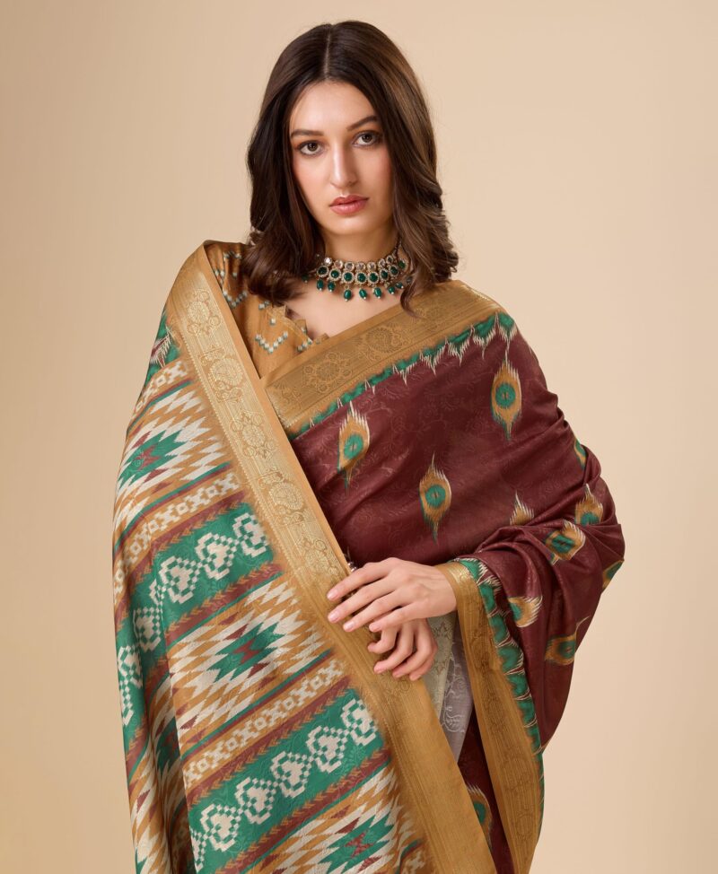 Rekha Maniyar Women's Jacquard Digital Printed Saree With Unstitched Blouse(RUHANI_1007_NS) - Image 4