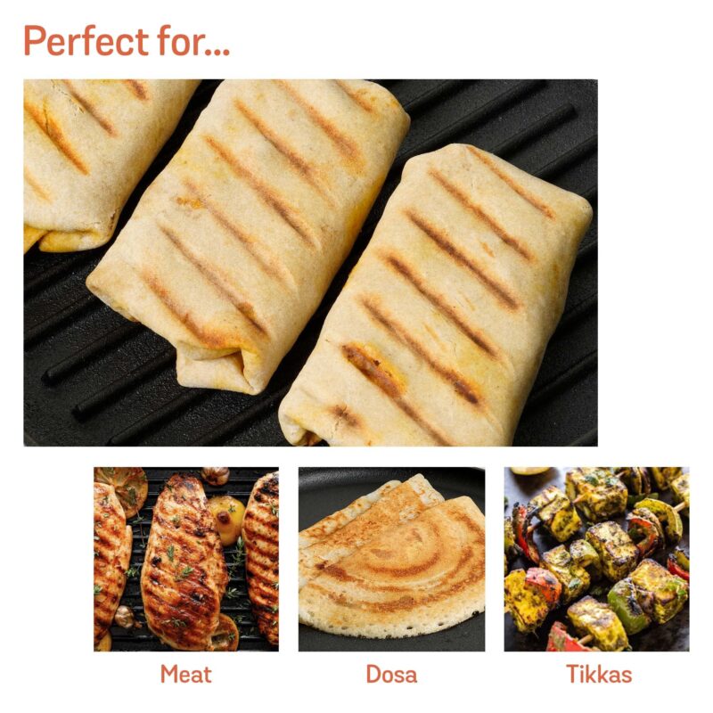 Meyer Pre-Seasoned Cast Iron 2 in 1 Grill and Griddle Pan | Cast Iron Tawa for Dosa | Iron Cookware for Kitchen | Roti Tawa Cast Iron | Cast Iron Grill Pan | Iron Tava Big Size, 30cm, Black - Image 6