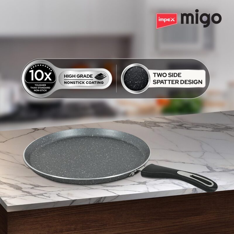 Impex Non Stick Tawa Pan with Spatula 30 cm Induction Base Tawa Pan Granite Finish Tawa Pan | Multi-Purpose Aluminium Tawa | Induction and Gas Stove Compatible Dosa Tawa - Image 5