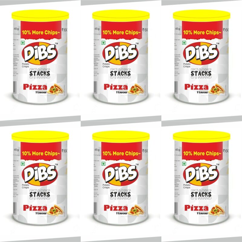 Dibs stacks (Pack of 6, 45 GM Each) Pizza Potato Crisps Chips On the Go Adventure, Crunchy Healthy and Tasty Chips, Snacks Chips