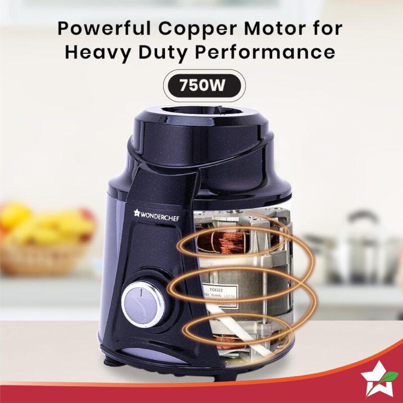 Wonderchef Galaxy Mixer Grinder 750 100% Copper Motor, 4 Stainless Steel Jars, Black & Grey, 5 Years Warranty - Image 5