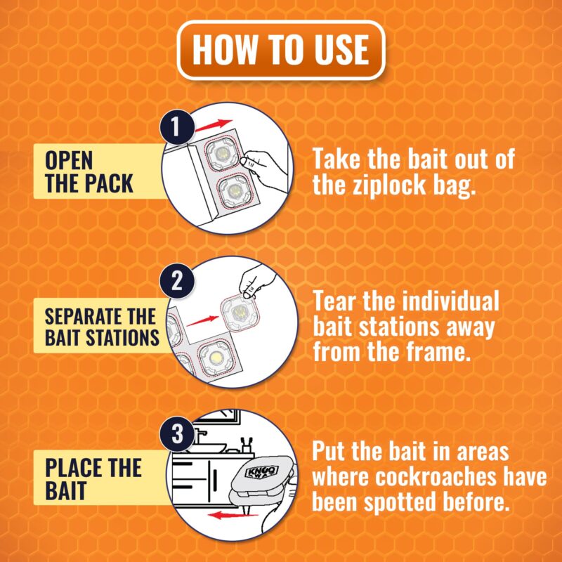 KNOQ AWAY Cockroach Bait, Alternative to Anti Roach Gel, Cockroach Paste, Cockroach Gel, Cockroach Pellet/Powder & Cockroach Spray. Cockroach Repellant for Home,Kitchen, & Hotels (Pack of 6 Baits) - Image 5