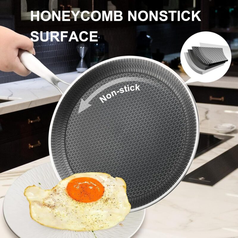 HaRvic Nonstick Crepe Pan Stainless Steel Crepe Pan, Honeycomb Coating Flat Skillet Tawa Dosa Tortilla Omelet Griddle Pan, Induction Compatible (28CM) - Image 5
