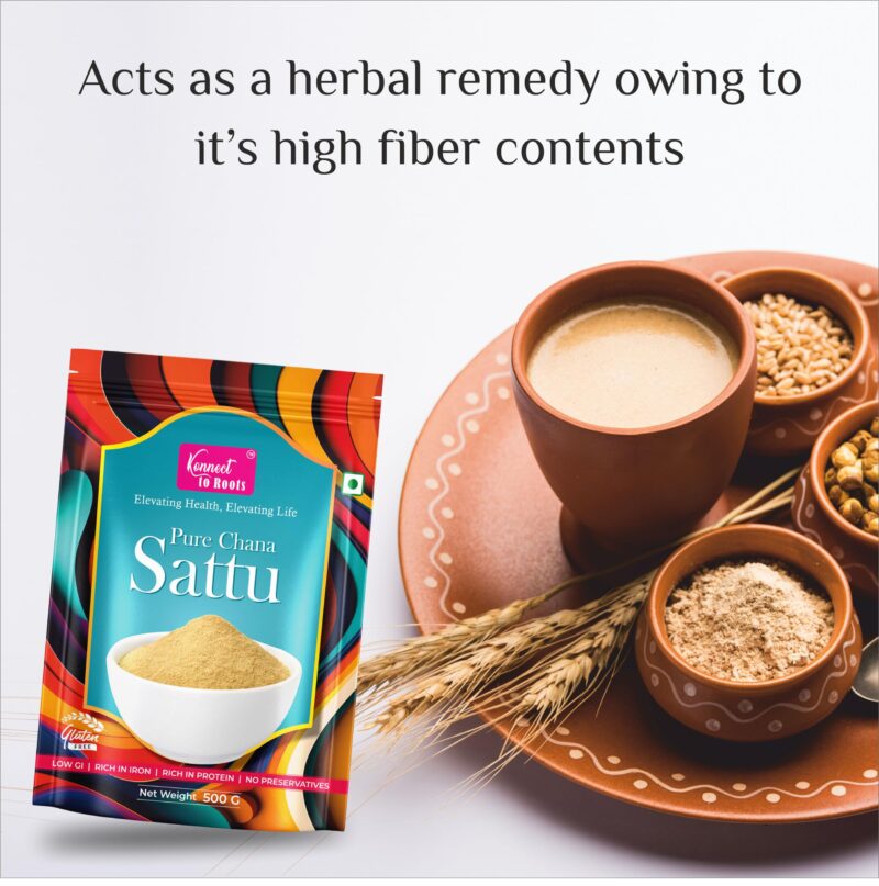 Konnect To Roots Sattu Powder 1kg | Roasted Chana Flour | 100% Natural & Gluten Free Chana Sattu l Roasted Gram Atta with High Fiber | 500gm x2(Pack of 2) - Image 4