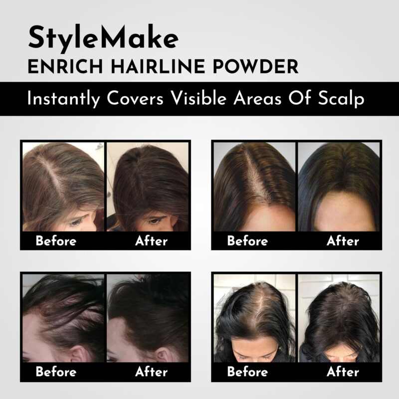 StyleMake Enrich Hairline Powder for Women & Men | Root Touch Up for Grey Hair | Hair Toppers | Hair Cover-Up Powder | Instantly Covers Hair Loss, Patches, and Grey Hair on Beard, (Dark Brown, 4 g) - Image 4