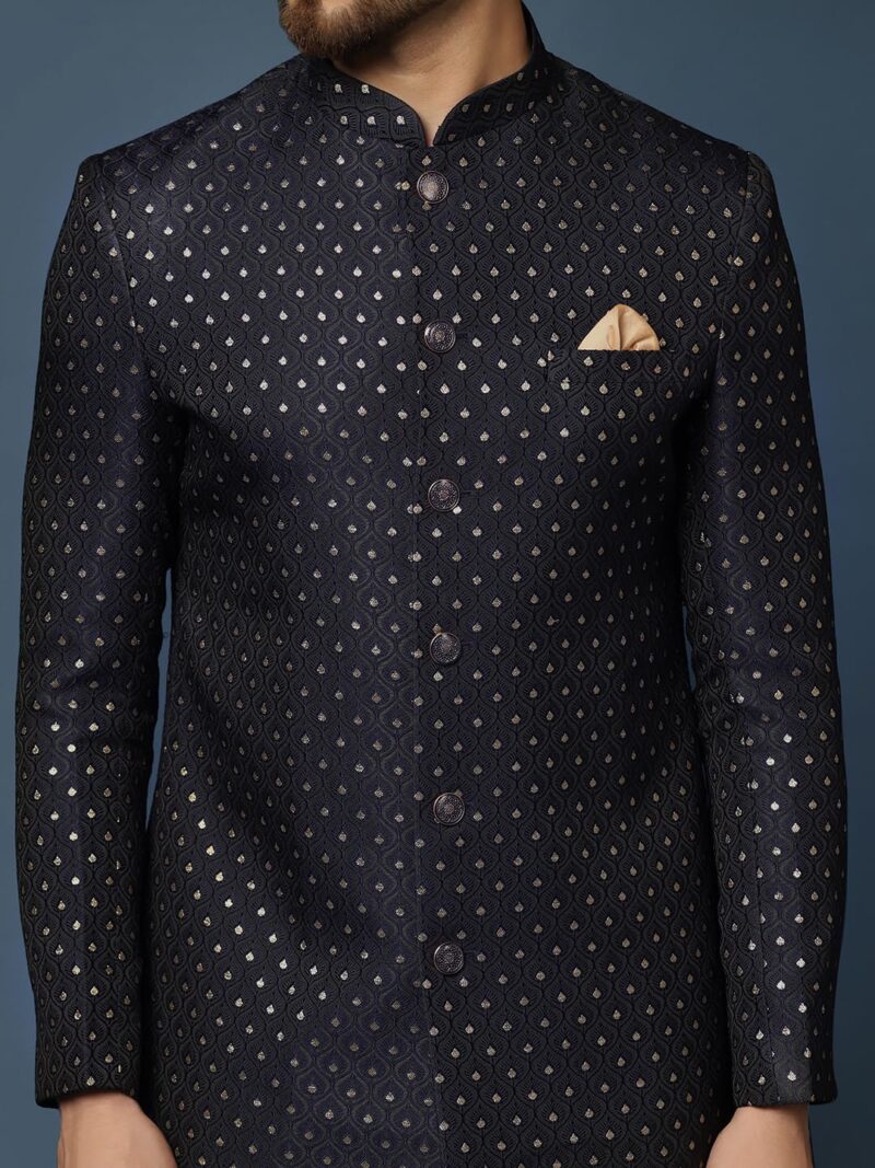 KISAH Men's Black Sherwani Trousers Set, Indo-Western, Cotton Full Sleaves, Knee Length, Straight, Regular Fit, Mandarin Collar Ethnic wear, 40 - Image 4