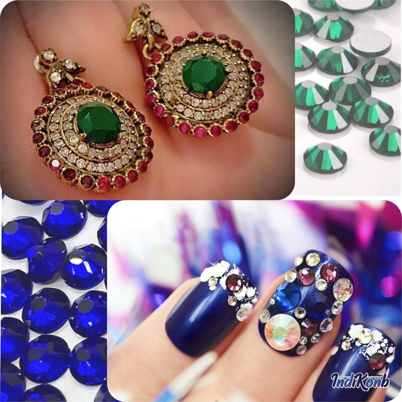 INDIKONB Multicolor Rhinestones Flatback Pastable Kundan Stones Gemstones and Crystals for Art and Crafts, Jewellery Making, Clothes, Embroidery Material DIY kit (4 mm, Multicolor) - Image 2