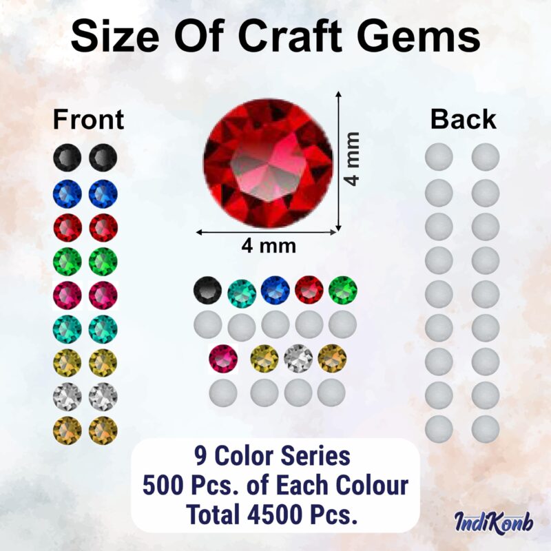 INDIKONB Multicolor Rhinestones Flatback Pastable Kundan Stones Gemstones and Crystals for Art and Crafts, Jewellery Making, Clothes, Embroidery Material DIY kit (4 mm, Multicolor) - Image 3