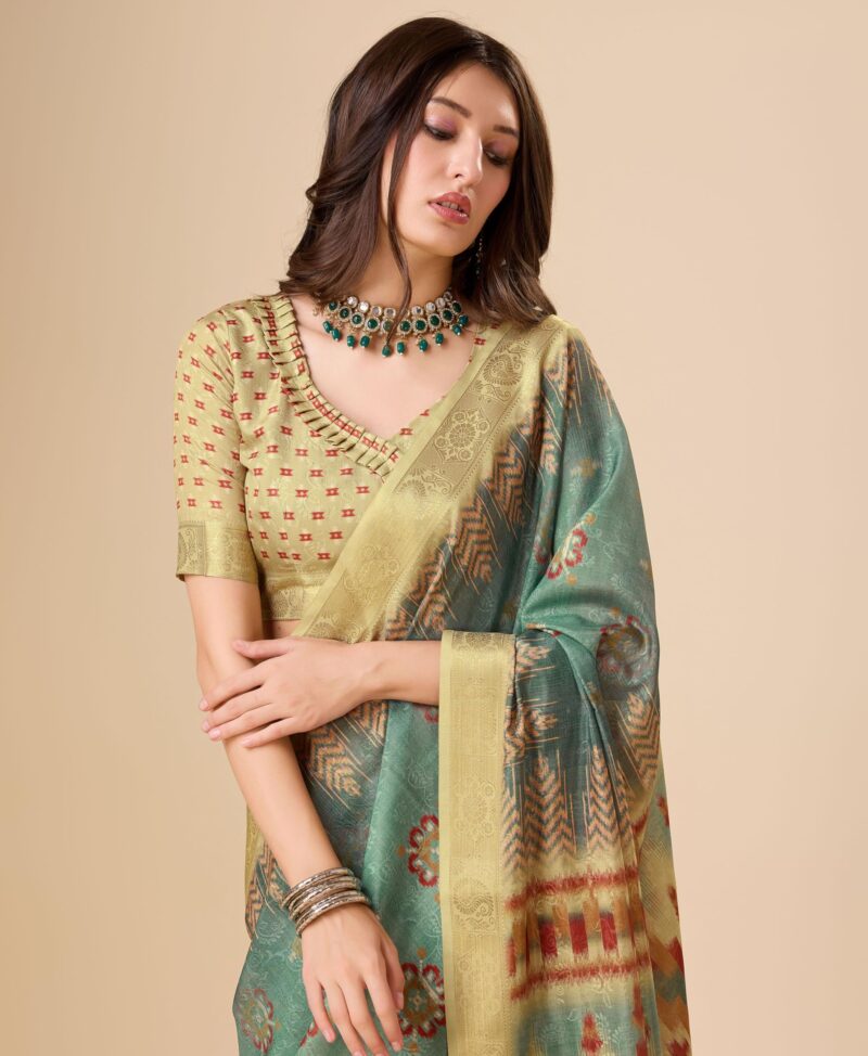 Rekha Maniyar Women's Jacquard Digital Printed Saree With Unstitched Blouse(RUHANI_1002_NS) - Image 4