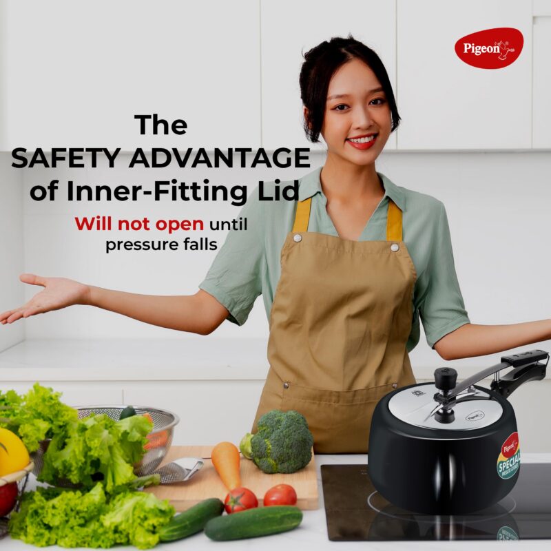Pigeon by Stovekraft 3 Litre Special Plus Hard Anodised Inner Lid Induction Base Pressure Cooker (Black) BIS Certified - Image 3