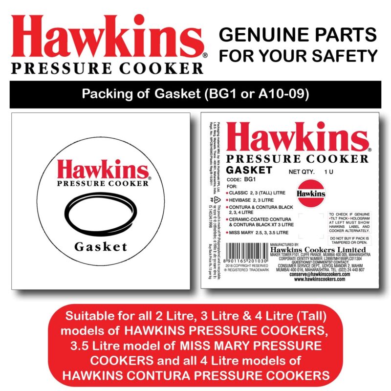 Hawkins Aluminium Gasket For 2 Litre To 3 Litre, 4 Litre Tall Hawkins Pressure Cookers | Miss Mary 3.5 Litre Pressure Cookers | All Contura 4 Litre Pressure Cookers (Baby Gasket BG), 4 Liter,Black - Image 6