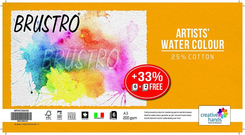 Brustro Artists Watercolour Paper, 200 GSM, A3 Size, 25% Cotton CP, 6 + 2 Free Sheets (Pack of 2) - Image 4
