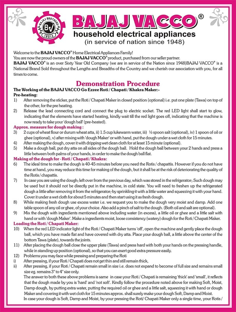 BAJAJ VACCO New Go-Ezzee Chapati/Roti/Khakhra Maker, Mc-02 - Marble (Spatter) Nonstick Coating Wattage 900 Watts, Stainless Steel - Image 6