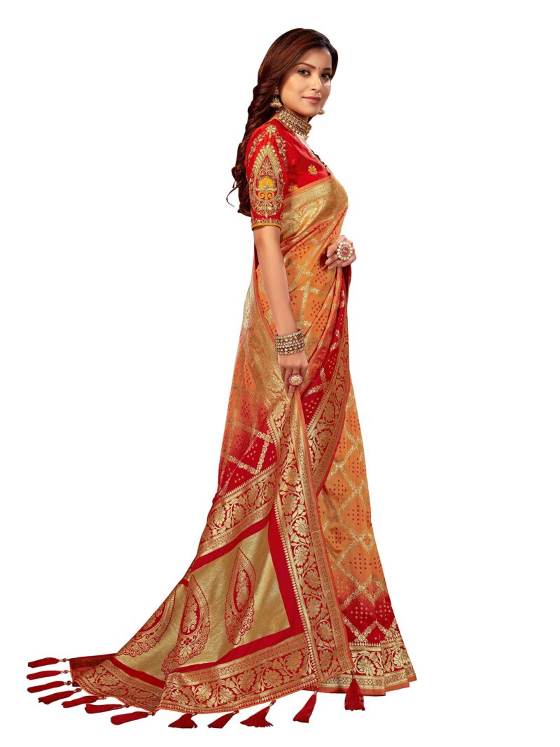 MANOHARI Women's Woven Silk Blend Saree With Un-stitched Blouse (MN868_Yellow) - Image 6