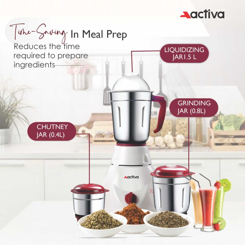 Activa Pluto 3 Jar 500 Watt Mixer Grinder With Coral 750 Watt Dry Iron come with 2 year warranty - Image 2