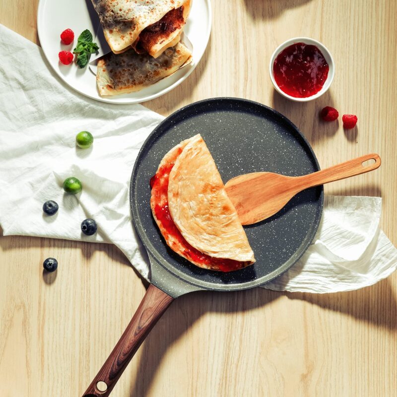 SENSARTE Nonstick Crepe Pan, Swiss Granite Coating Dosa Pan Pancake Flat Skillet Tawa Griddle 12-Inch with Stay-Cool Handle, Induction Compatible, PFOA Free - Image 3